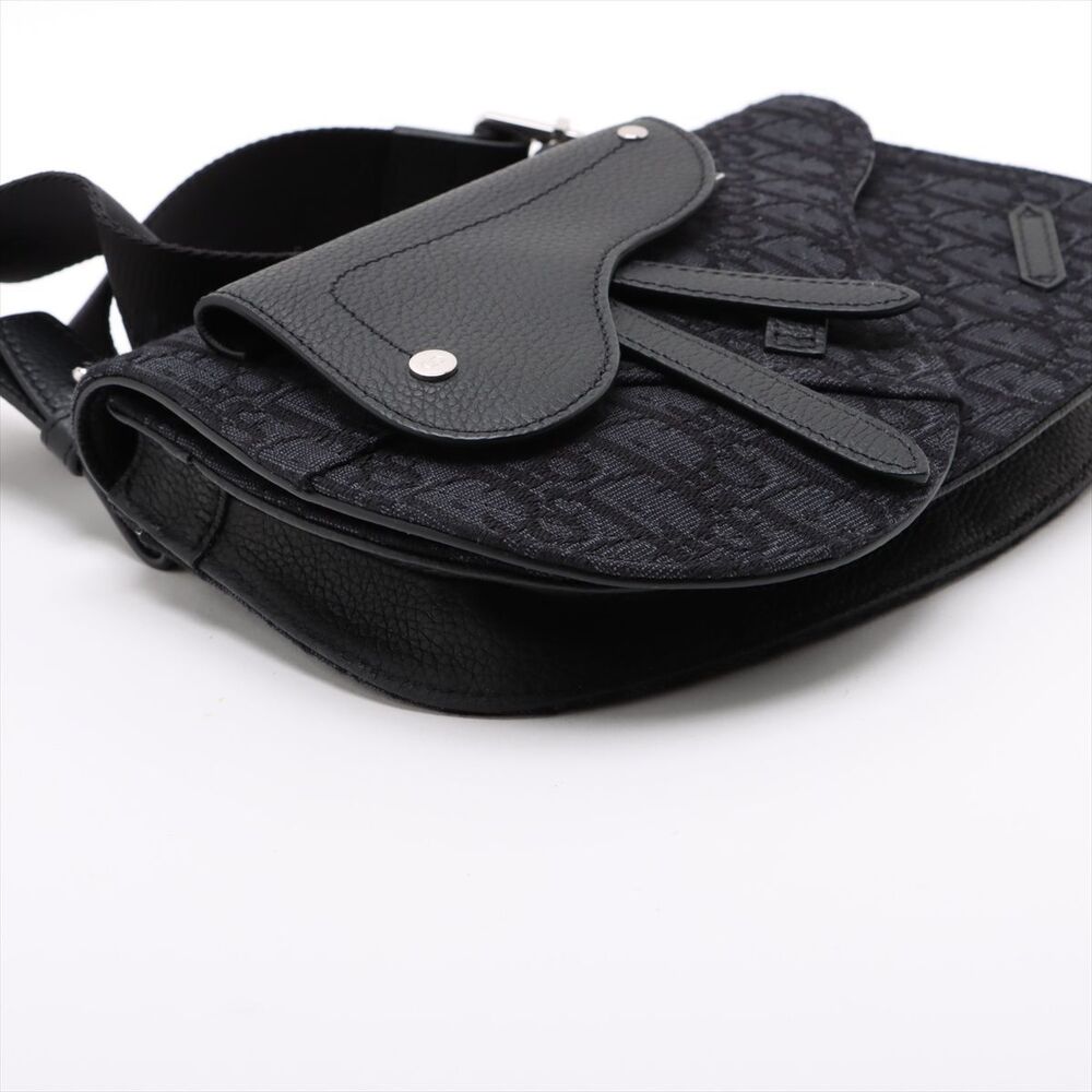 Dior Oblique Saddle Canvas Leather Body Belt Crossbody Bag Black - Picture 4 of 8